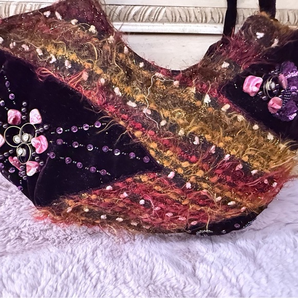 Vintage ERMO Shoulder Bag Velvet Beaded Purse - Picture 3 of 5